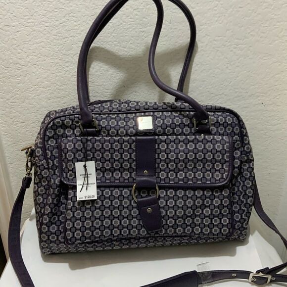 Nine & Company Nine West Purple Checkerboard duffle bag with 3 exterior pockets - Picture 12 of 13